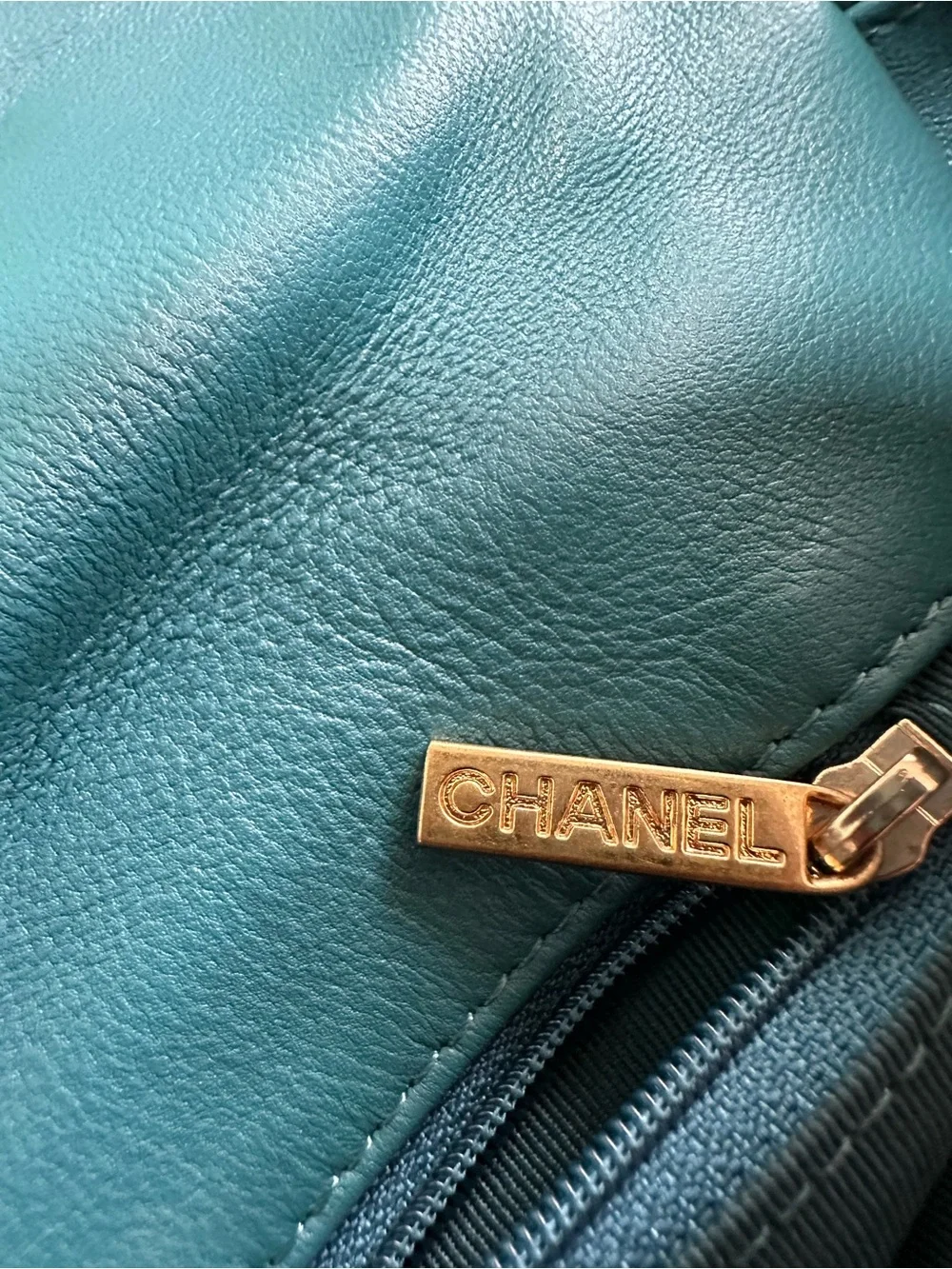 Chanel medium Lambskin 19 Flap Pre-Loved Satchel Turquoise. Vintage